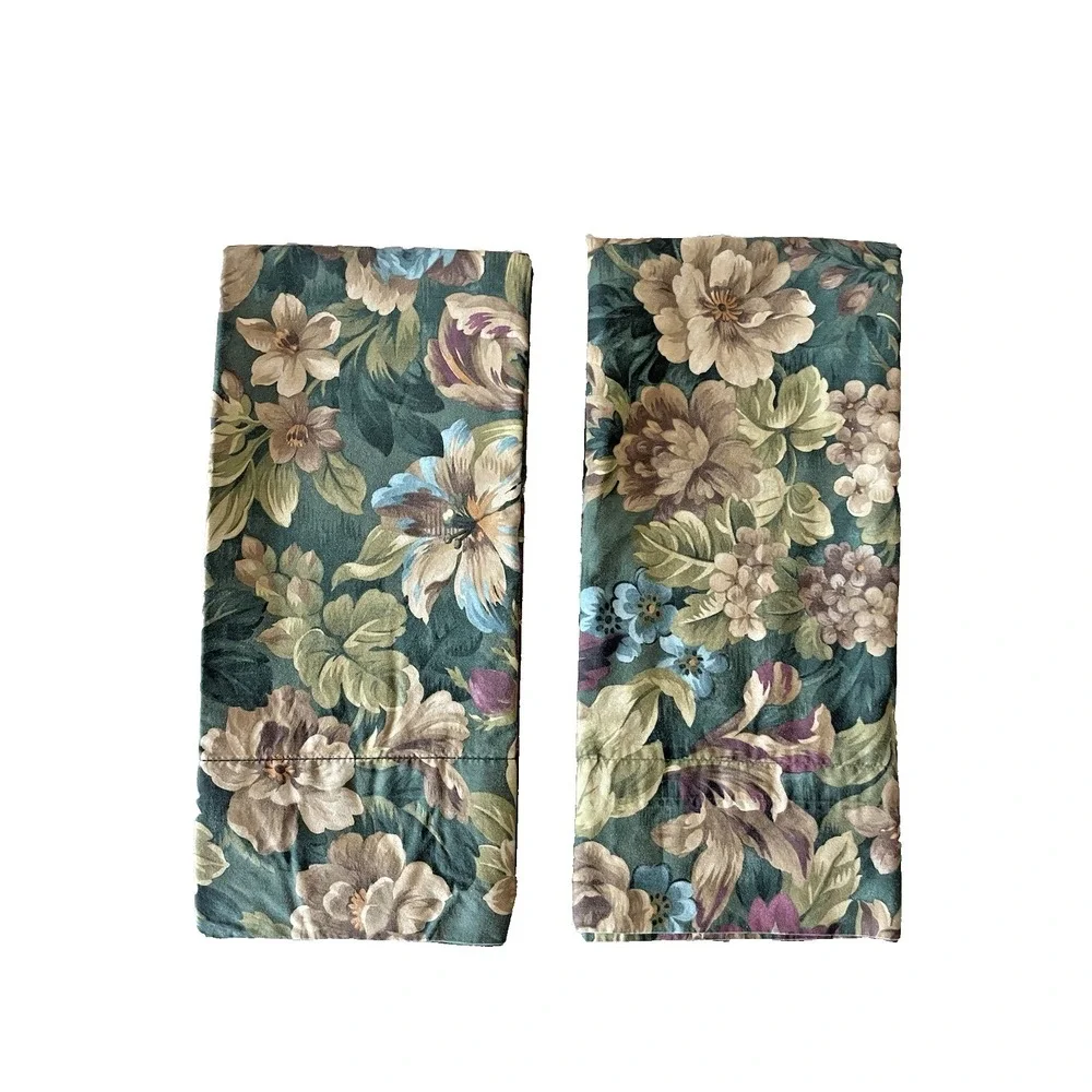 Vtg Set of 2 Ralph Lauren Edgefield Green Floral Standard Pillowcases